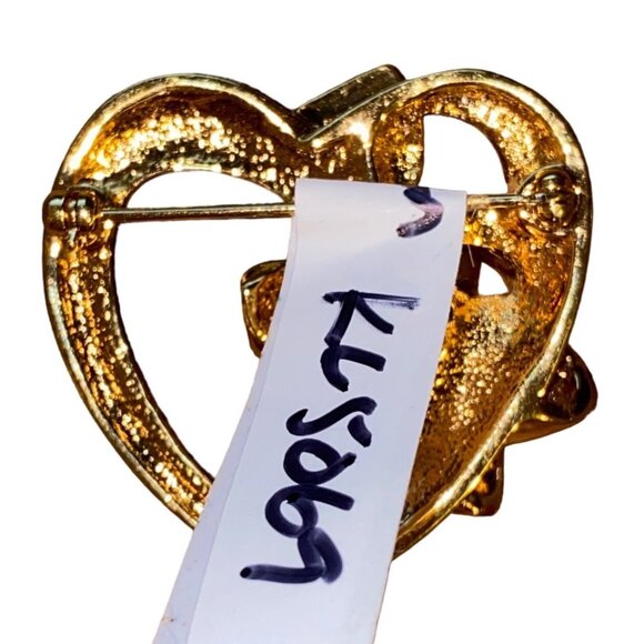 Vintage Gold Heart Flower Brooch With Rhinestone Center Retro Pin Jewelry Access - Picture 7 of 7